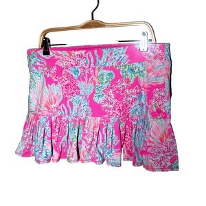 Lilly Pulitzer Luxletic Pleated Pink Pocket Tennis Skort Size XL Tropical Pocket